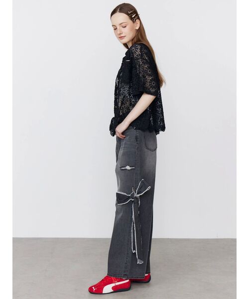 CALNAMUR/カルナムール 2WAY リボンディティールデニム セール】2WAY RIBBON DETAILS DENIM/2WAY リボンディティール