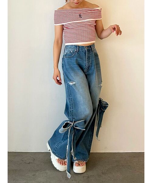 CALNAMUR(カルナムール)の「2WAY RIBBON DETAILS DENIM/2WAY リボンディティールデニム(デニムパンツ・レディース・ブラック/ライトブルー・SMALL/MEDIUM)」の11枚目の写真