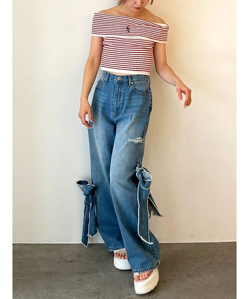CALNAMUR(カルナムール)の「2WAY RIBBON DETAILS DENIM/2WAY リボンディティールデニム(デニムパンツ・レディース・ブラック/ライトブルー・SMALL/MEDIUM)」の12枚目の写真