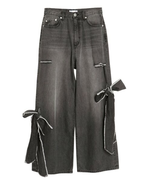 CALNAMUR(カルナムール)の「2WAY RIBBON DETAILS DENIM/2WAY リボンディティールデニム(デニムパンツ・レディース・ブラック/ライトブルー・SMALL/MEDIUM)」の2枚目の写真