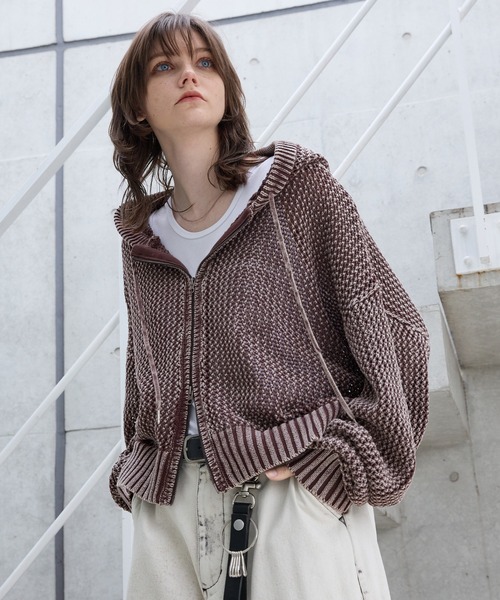 Spielio】Vintage like mesh knit hoodie/ヴィンテージライクメッシュ