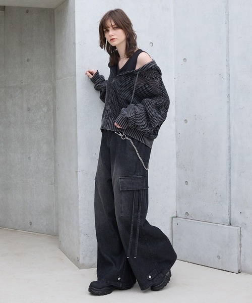 Spielio】Vintage like mesh knit hoodie/ヴィンテージライク
