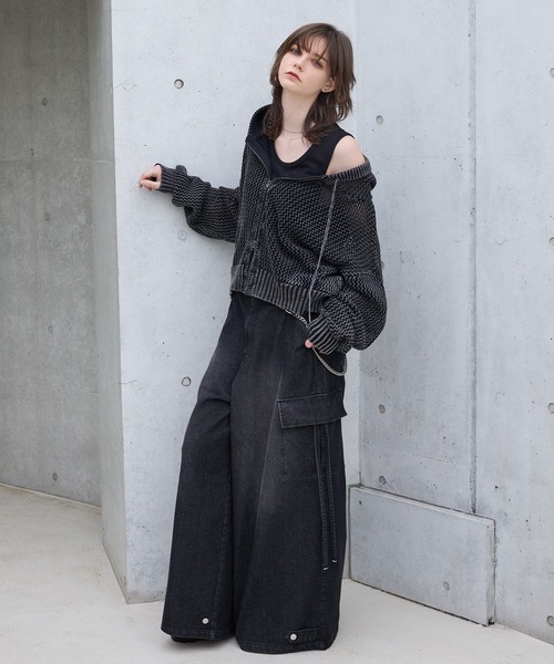 Spielio】Vintage like mesh knit hoodie/ヴィンテージライク