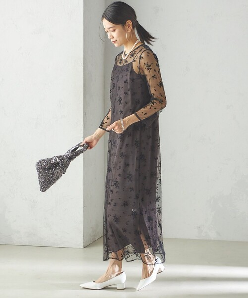 kaene 結婚式　パーティー　ワンピース　ドレス　レース kaene ドレス 配色レースエプロンワンピース「結婚式 二次会