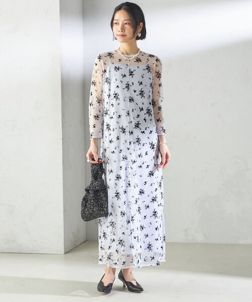 結婚式・パーティ〉kaene:フロッキー レース × サテン 2WAY ワンピース 