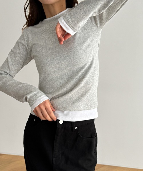 CANAL JEAN（キャナルジーン）の「El mar　レイヤードロングTシャツ（Tシャツ/カットソー・レディース・グレー/ブラック・ONE SIZE）」の2枚目の写真
