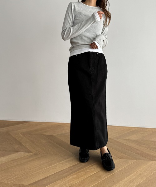 CANAL JEAN（キャナルジーン）の「El mar　レイヤードロングTシャツ（Tシャツ/カットソー・レディース・グレー/ブラック・ONE SIZE）」の5枚目の写真