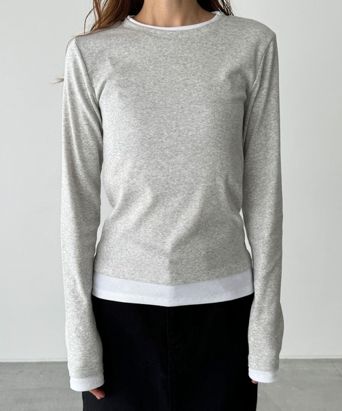 CANAL JEAN（キャナルジーン）の「El mar　レイヤードロングTシャツ（Tシャツ/カットソー・レディース・グレー/ブラック・ONE SIZE）」の6枚目の写真