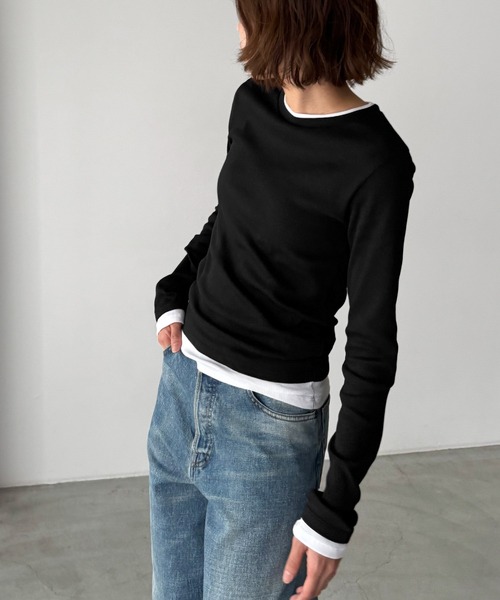 CANAL JEAN（キャナルジーン）の「El mar　レイヤードロングTシャツ（Tシャツ/カットソー・レディース・グレー/ブラック・ONE SIZE）」の12枚目の写真