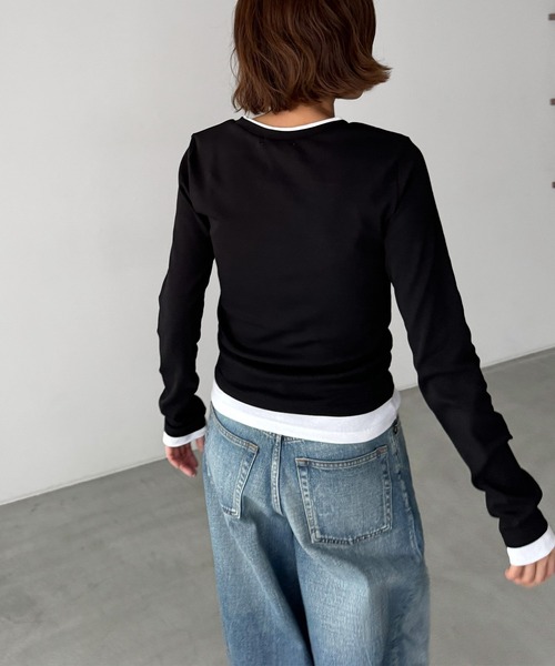 CANAL JEAN（キャナルジーン）の「El mar　レイヤードロングTシャツ（Tシャツ/カットソー・レディース・グレー/ブラック・ONE SIZE）」の13枚目の写真
