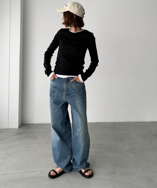 CANAL JEAN（キャナルジーン）の「El mar　レイヤードロングTシャツ（Tシャツ/カットソー・レディース・グレー/ブラック・ONE SIZE）」の14枚目の写真