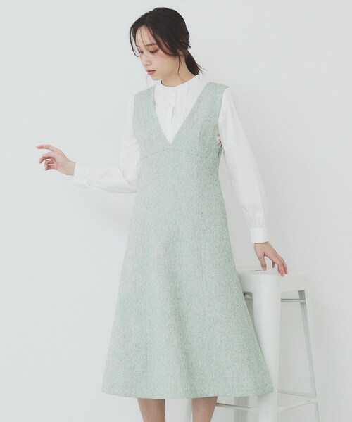 index（インデックス）の「サマーツイードジャンパースカート【洗濯機洗い可/イージーアイロン】（ワンピース・レディース・アイボリー系3/ブラック系3/グリーン系4・36/38/40/42）」の3枚目の写真