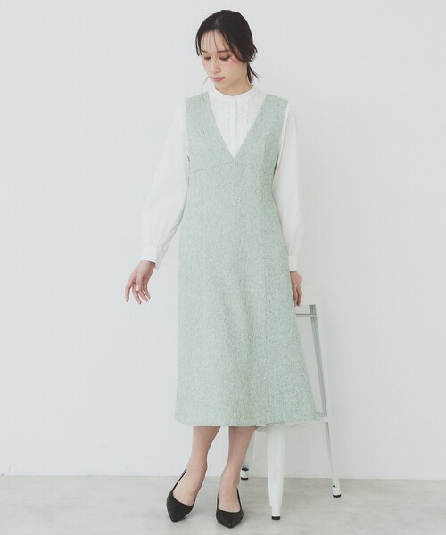 index（インデックス）の「サマーツイードジャンパースカート【洗濯機洗い可/イージーアイロン】（ワンピース・レディース・アイボリー系3/ブラック系3/グリーン系4・36/38/40/42）」の4枚目の写真