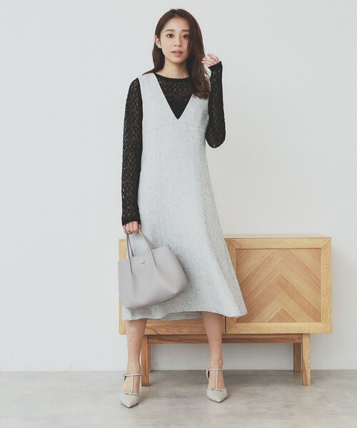 index（インデックス）の「サマーツイードジャンパースカート【洗濯機洗い可/イージーアイロン】（ワンピース・レディース・アイボリー系3/ブラック系3/グリーン系4・36/38/40/42）」の6枚目の写真