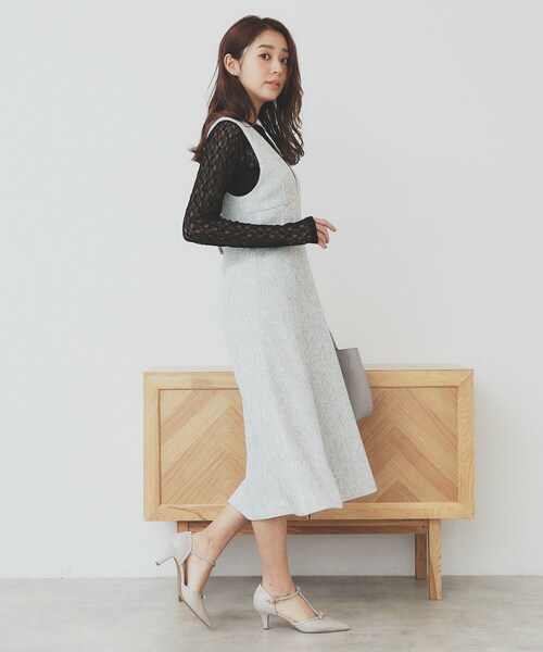index（インデックス）の「サマーツイードジャンパースカート【洗濯機洗い可/イージーアイロン】（ワンピース・レディース・アイボリー系3/ブラック系3/グリーン系4・36/38/40/42）」の7枚目の写真