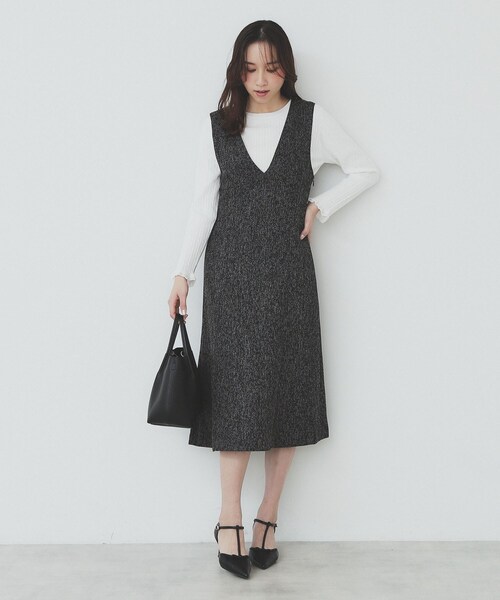 index（インデックス）の「サマーツイードジャンパースカート【洗濯機洗い可/イージーアイロン】（ワンピース・レディース・アイボリー系3/ブラック系3/グリーン系4・36/38/40/42）」の10枚目の写真