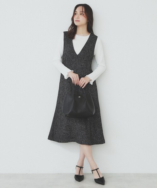 index（インデックス）の「サマーツイードジャンパースカート【洗濯機洗い可/イージーアイロン】（ワンピース・レディース・アイボリー系3/ブラック系3/グリーン系4・36/38/40/42）」の11枚目の写真