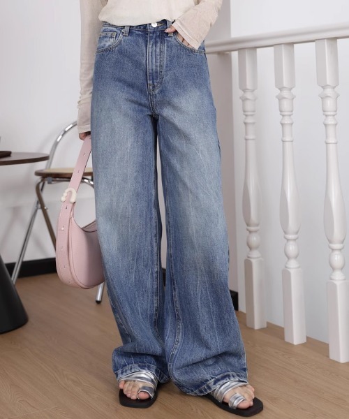 tageechita（タジチタ）の「【tageechita】水流ウォッシュ ワイドストレート デニムパンツ（デニムパンツ・レディース・インディゴブルー・XS/S/M/L）」の13枚目の写真