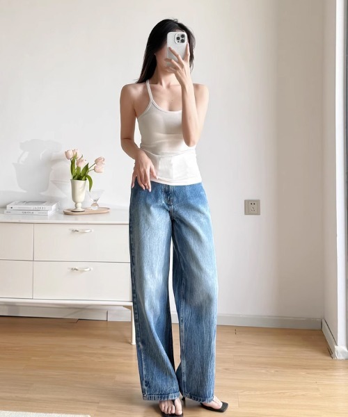 tageechita（タジチタ）の「【tageechita】水流ウォッシュ ワイドストレート デニムパンツ（デニムパンツ・レディース・インディゴブルー・XS/S/M/L）」の14枚目の写真