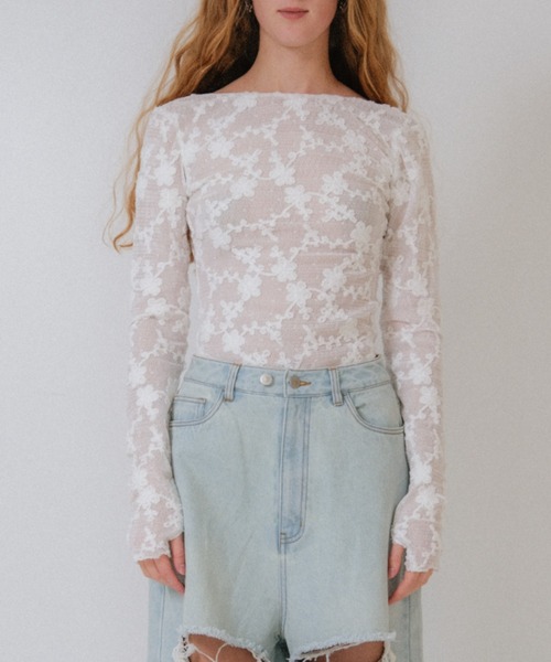 HONEY MI HONEY(ハニーミーハニー)の「molle embroidery lace body suit(Tシャツ/カットソー・レディース・オフホワイト/ホワイト/ブラック・FREE)」の7枚目の写真