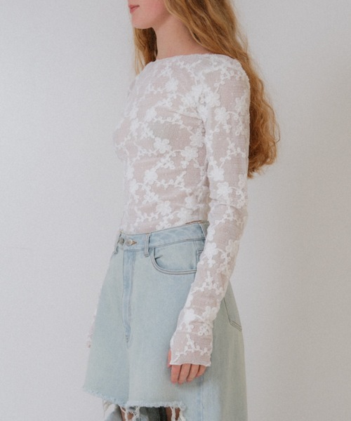 HONEY MI HONEY(ハニーミーハニー)の「molle embroidery lace body suit(Tシャツ/カットソー・レディース・オフホワイト/ホワイト/ブラック・FREE)」の8枚目の写真