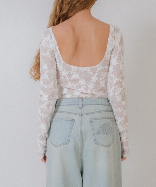 HONEY MI HONEY(ハニーミーハニー)の「molle embroidery lace body suit(Tシャツ/カットソー・レディース・オフホワイト/ホワイト/ブラック・FREE)」の9枚目の写真