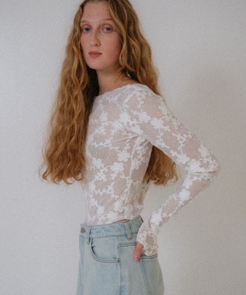 HONEY MI HONEY(ハニーミーハニー)の「molle embroidery lace body suit(Tシャツ/カットソー・レディース・オフホワイト/ホワイト/ブラック・FREE)」の18枚目の写真