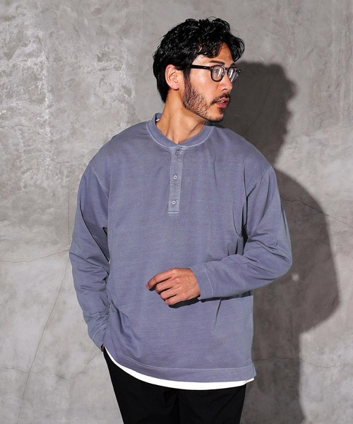 jiggys shop(ジギーズショップ)の「フェード ピグメント染め ヘンリーネック ロンT カットソー(Tシャツ/カットソー・メンズ・ライトブルー/パープル/ライトピンク/ブラック系その他/グレー・X-LARGE/LARGE/MEDIUM)」の4枚目の写真