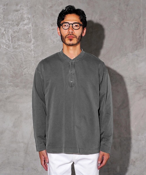 jiggys shop(ジギーズショップ)の「フェード ピグメント染め ヘンリーネック ロンT カットソー(Tシャツ/カットソー・メンズ・ライトブルー/パープル/ライトピンク/ブラック系その他/グレー・X-LARGE/LARGE/MEDIUM)」の6枚目の写真
