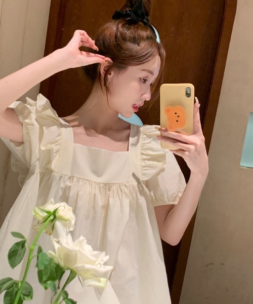 bibiy. フリル ペプラム　半袖シャツ ネイビー　pop up限定 bibiy. フリル ペプラム 半袖シャツ ネイビー pop up限定