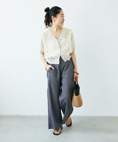 カーディガン 「大人気！！」チュール刺繍ハーフスリーブカーディガン レディース セール】《大人気！！》チュール刺繍ハーフスリーブカーディガン