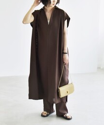 quaranciel:〈洗濯機可能〉リネン ライク スキッパー シャツ ワンピース＆パンツ セットアップ