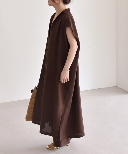 オシャレ セットアップ シャツ ワンピース quaranciel:〈洗濯機可能〉リネン ライク スキッパー シャツ