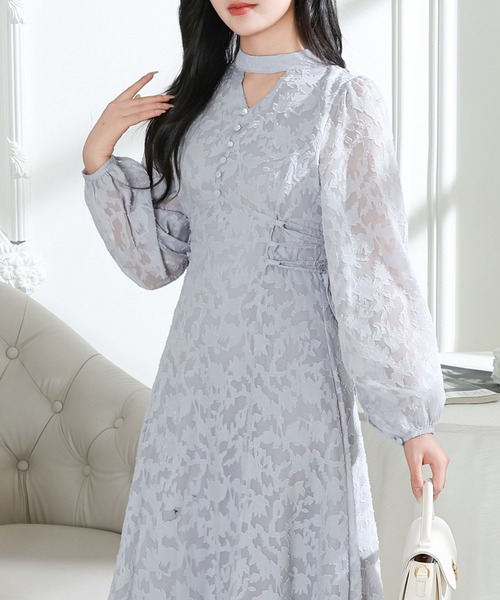 ⭐︎33000円　新品　ラピーヌ　〜13号　総レース　ロングジレ　シェル風カメリア セール】シアー ジャガードレース チョーカー風 ロング
