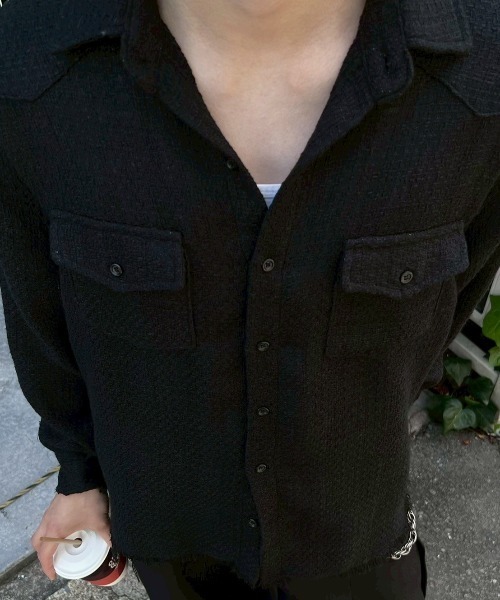 Chikashitsu +（チカシツプラス）の「【Chikashitsu +】tweed like western shirt / 【チカシツプラス】ツイード風ウエスタン長袖シャツ <着用動画あり>（シャツ/ブラウス・メンズ・ホワイト/ブラック/チャコール・ONE SIZE）」の16枚目の写真