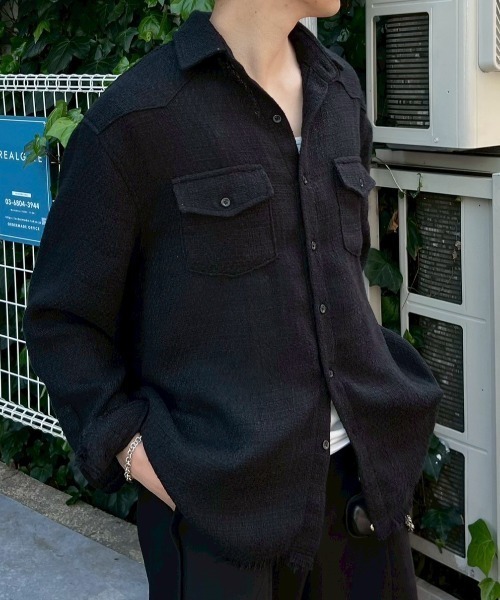 Chikashitsu +（チカシツプラス）の「【Chikashitsu +】tweed like western shirt / 【チカシツプラス】ツイード風ウエスタン長袖シャツ <着用動画あり>（シャツ/ブラウス・メンズ・ホワイト/ブラック/チャコール・ONE SIZE）」の13枚目の写真