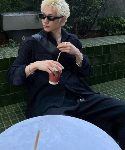 Chikashitsu +（チカシツプラス）の「【Chikashitsu +】tweed like western shirt / 【チカシツプラス】ツイード風ウエスタン長袖シャツ <着用動画あり>（シャツ/ブラウス・メンズ・ホワイト/ブラック/チャコール・ONE SIZE）」の5枚目の写真