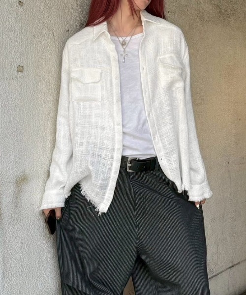 Chikashitsu +（チカシツプラス）の「【Chikashitsu +】tweed like western shirt / 【チカシツプラス】ツイード風ウエスタン長袖シャツ <着用動画あり>（シャツ/ブラウス・メンズ・ホワイト/ブラック/チャコール・ONE SIZE）」の18枚目の写真