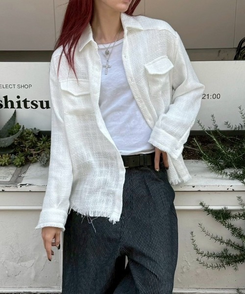 Chikashitsu +（チカシツプラス）の「【Chikashitsu +】tweed like western shirt / 【チカシツプラス】ツイード風ウエスタン長袖シャツ <着用動画あり>（シャツ/ブラウス・メンズ・ホワイト/ブラック/チャコール・ONE SIZE）」の17枚目の写真