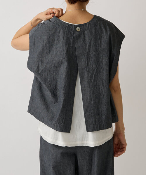 ビアズリー コンビフレアブルゾン　黒✖️白 綿ワッシャーベスト（シャツ/ブラウス）｜BEARDSLEY（ビアズリー