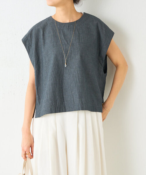 BEARDSLEY（ビアズリー）の「綿ワッシャーベスト（シャツ/ブラウス・レディース・ブラック/グレー・FREE）」の4枚目の写真