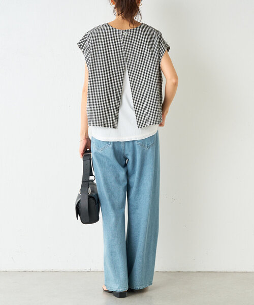 BEARDSLEY（ビアズリー）の「綿ワッシャーベスト（シャツ/ブラウス・レディース・ブラック/グレー・FREE）」の5枚目の写真