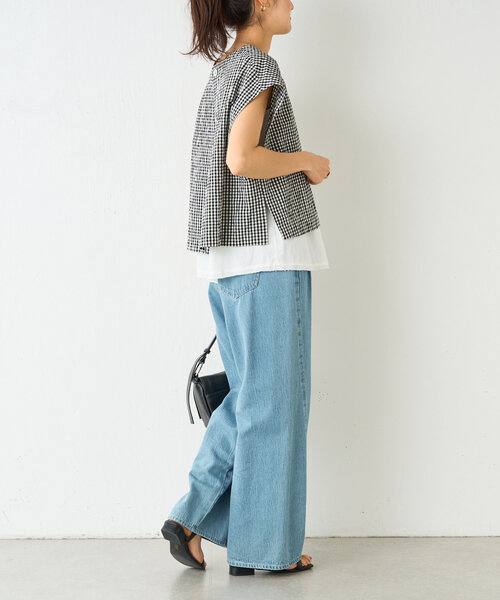 BEARDSLEY（ビアズリー）の「綿ワッシャーベスト（シャツ/ブラウス・レディース・ブラック/グレー・FREE）」の6枚目の写真