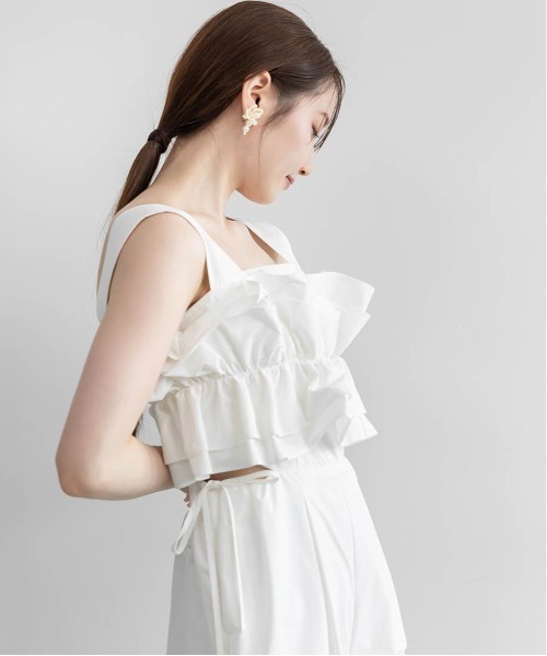 RANDA（ランダ）の「フリルデザインコンビネゾン（サロペット/オーバーオール・レディース・ベージュ/ネイビー/ホワイト・0/1）」の6枚目の写真