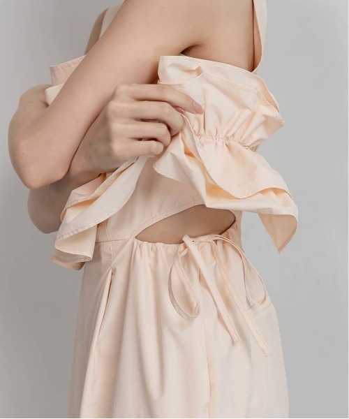 RANDA（ランダ）の「フリルデザインコンビネゾン（サロペット/オーバーオール・レディース・ベージュ/ネイビー/ホワイト・0/1）」の14枚目の写真