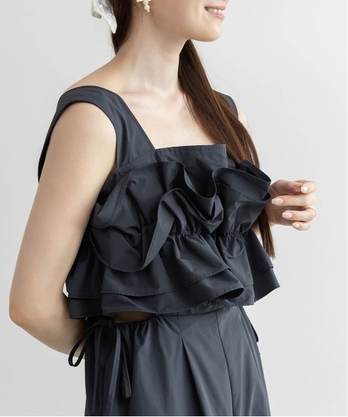 RANDA（ランダ）の「フリルデザインコンビネゾン（サロペット/オーバーオール・レディース・ベージュ/ネイビー/ホワイト・0/1）」の22枚目の写真