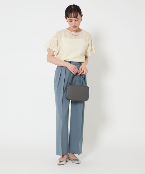 美品グリーンレーベル　ツイード フレアスリーブ プルオーバー ブラウス セール】メッシュ ショートスリーブ プルオーバー（シャツ