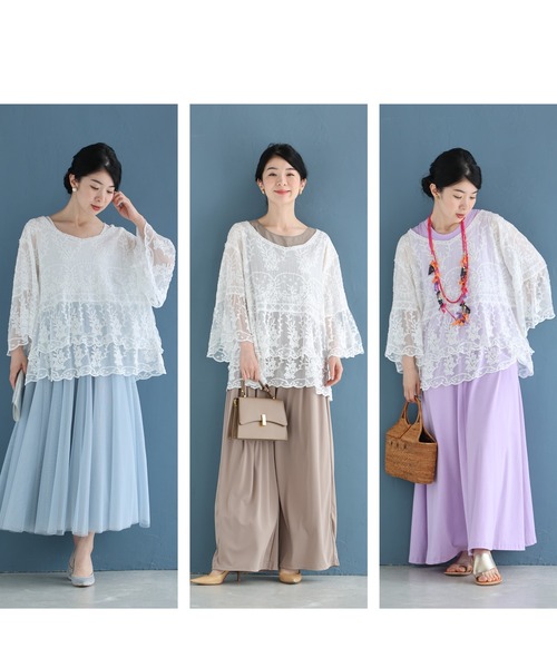 cawaii(カワイイ)の「ふんわり柔らかなシアーベールの刺繍ブラウストップス(シャツ/ブラウス・レディース・ホワイト・FREE)」の2枚目の写真