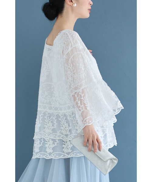 cawaii(カワイイ)の「ふんわり柔らかなシアーベールの刺繍ブラウストップス(シャツ/ブラウス・レディース・ホワイト・FREE)」の6枚目の写真