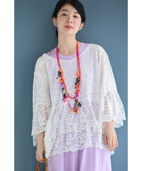 cawaii(カワイイ)の「ふんわり柔らかなシアーベールの刺繍ブラウストップス(シャツ/ブラウス・レディース・ホワイト・FREE)」の7枚目の写真